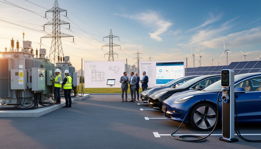 Electric vehicle charging station under solar panel canopy